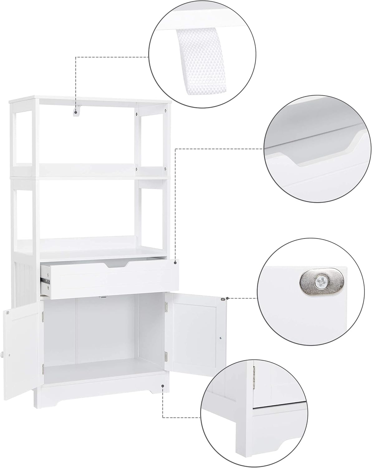 Meerveil Badkamer Opbergkast met Plank Ladedeuren voor Badkamer Keuken Woonkamer 60 x 30 x 121 cm (L x B x H), Wit - QUORE
