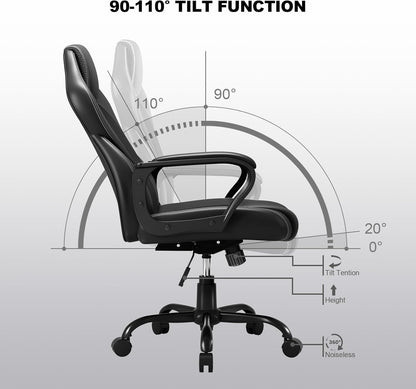 BASETBL Bureaustoel, directiestoel, 150 kg, bureaustoel, bureaustoel, gamingstoel, ergonomisch PU-leer, pc-stoel, draaistoel met zachte gevoerde armleuningen, kantelfunctie, zwart