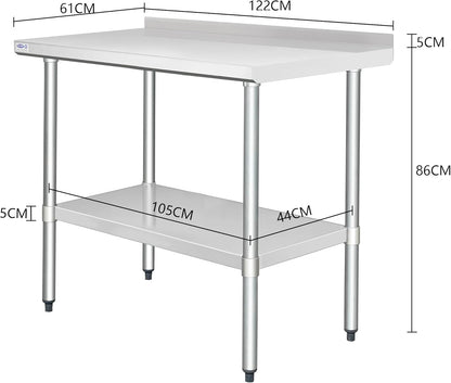 HARDURA Roestvrijstalen Werktafel met Spatrand Professionele Keukenwerkbank 61×122 cm