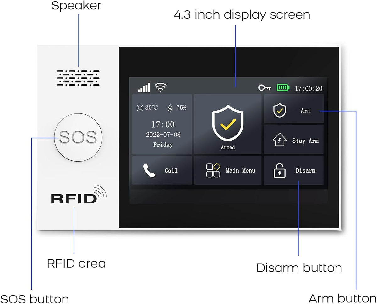 XNY 12-delige kit volledig touchscreen draadloos Smart Home Alarmsysteem, DIY 4G en WiFi inbraakalarmsysteem voor thuisbeveiliging met APP Alert, Bewegingsmelder, Deurraamsensor, Afstandsbediening