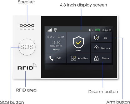 XNY Volledig touchscreen, draadloos alarmsysteem, huisalarminstallatie, complete set, GSM WLAN-alarminstallatie, woning met app-alarm, 24-delige kit (raam-deursensoren, bewegingsmelder,