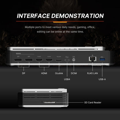 eGPU Dock – Externe Graphics Dock – Grafische Kaart Docking – Laptop GPU Expander – Externe GPU Behuizing – AMD Radeon RX 7600M XT 8GB GDDR6 – USB4.0 & Oculink Connectiviteit – M.2 NVMe SSD Slot – 4K Quad Display Support