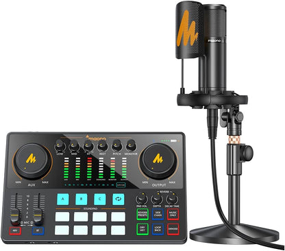 Audio-Interface – Geluidskaart – Mixer – Opname-Interface – Streaming-Interface – XLR-Ingangen Met Fantoomvoeding – Inclusief Condensatormicrofoon