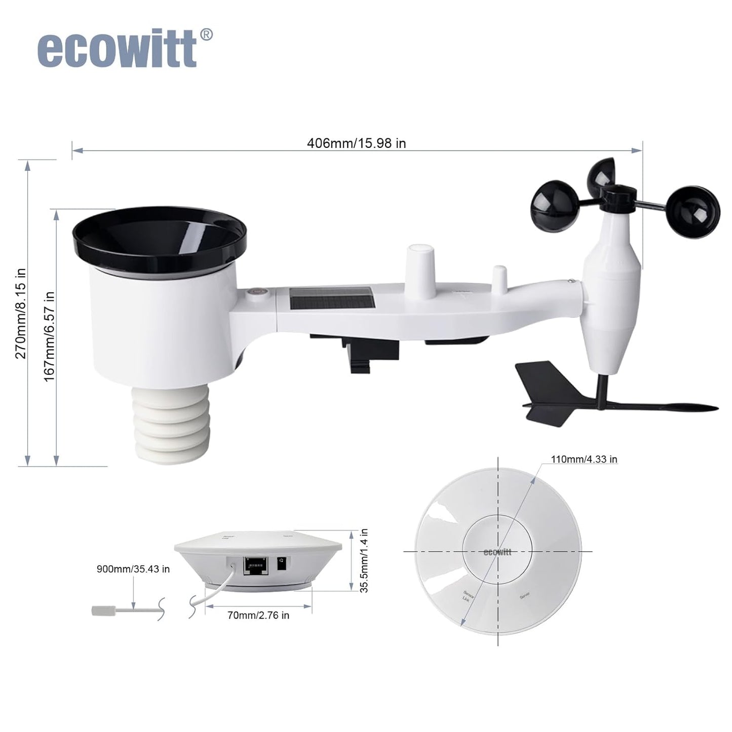 ECOWITT Weerstations Array, 7-in-1 draadloos weerstation met buitensensor WS69, met 3-in-1 wifi/bekabelde hub-gateway GW2000, nauwkeurige weersvoorspellingsgegevens voor huis tuin 868 MHz