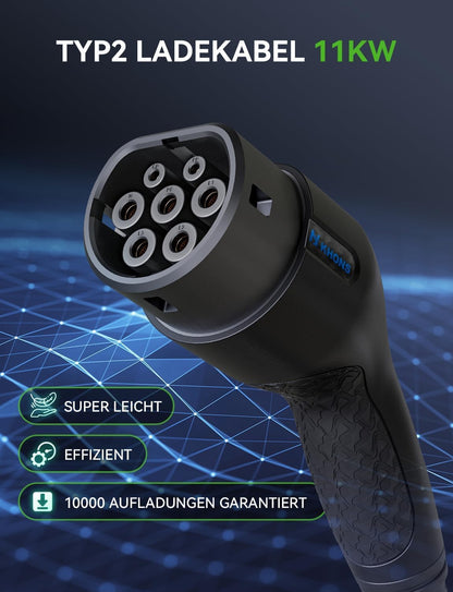Oplaadkabel voor elektrische auto, type 2, 16 A/11 kW/3-fasig/5 meter, elektrische auto oplaadkabel type 2 naar type 2, EV oplaadkabel voor E auto EV/PHEV modus 3 type 2 oplaadkabel compatibel met