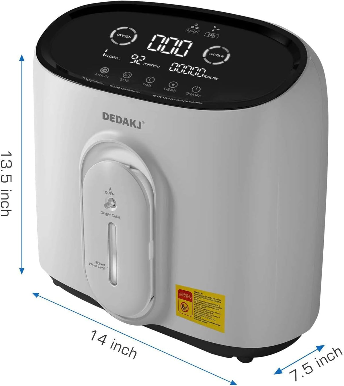 DEDAKJ Zuurstofapparaat voor thuis, draagbare zuurstofconcentrator, 30-90%, hoge zuiverheid, 1-8 l/min debiet, instelbaar (Q1W)