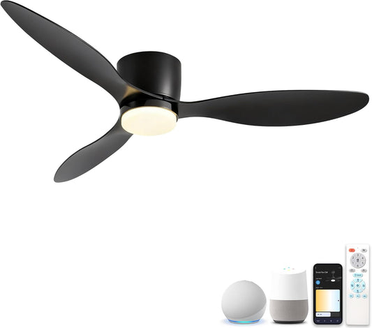 Plafondventilator, diameter 106 cm, met licht en afstandsbediening, omkeerbare DC-motor, stil, 6 snelheden, 3 CCT, led-plafondlamp voor slaapkamer en woonkamer, zwart