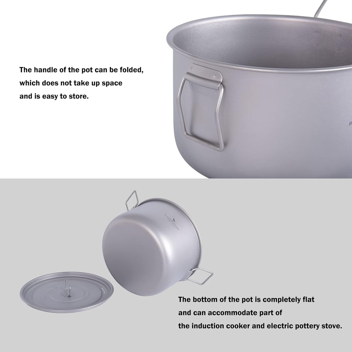 iBasingo Camping Kookpot Set 1.2L & 1.8L & 2.4L Outdoor Titanium Kookgerei Saus Pot Solo Hot Pot Lichtgewicht Draagbare Reizen Steelpan Koken Kit Backpacken Apparatuur Ti2109C
