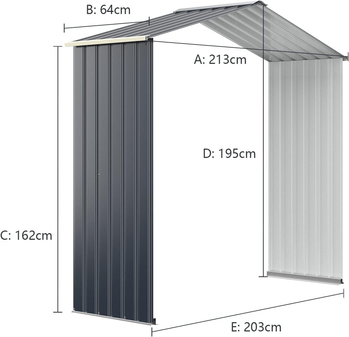 FANTASK Uitbreidingsbox, gereedschapsschuur van metaal, 213 x 64 x 195 cm, afsluitbaar, tuinhuis met 4 ventilatiesleuven en schuifdeur, metalen schuur, outdoor