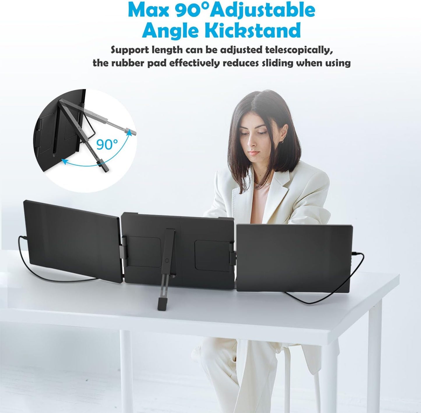 14 inch Portable Laptop Triple Screen Extender 1920x1200 IPS Multitasking Monitor Plug and Play Rotatable Collapsible for HDMI/USB-C 13-17" Portable Computer and Windows/macOS/Android - QUORE