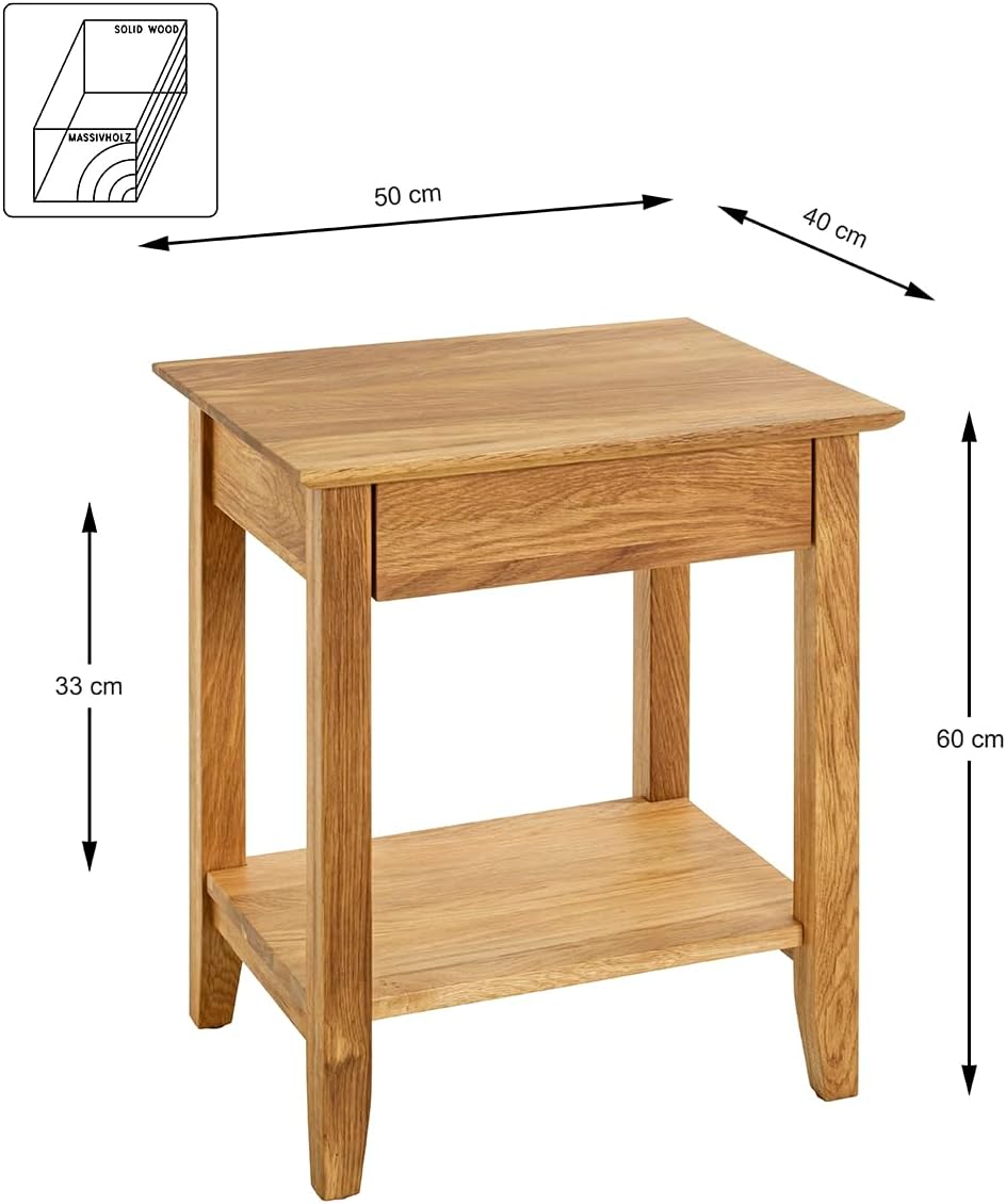HAKU Console eiken, Massief hout - Maat: B 50 cm x H 60 cm x D 40 cm, Stijl: Traditioneel