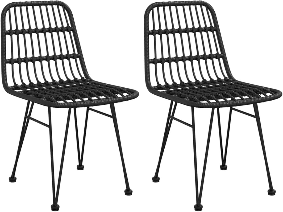 Tidyard Set of 3 for Dining Room, Garden, Outdoor, Poly Rattan, Black, Steel, Glass, Table Set and 2 Dining Chairs for Garden, Outdoor, Outdoor Patio - QUORE