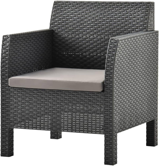Garden Chair with Cushion PP Rattan Anthracite Outdoor Dining Chairs Outdoor Chairs Patio Patio Garden Yard - QUORE