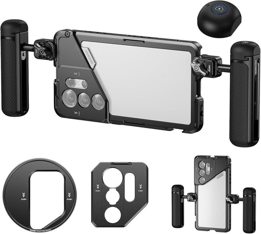 NEEWER PA082 S25 Ultra Telefoonhouder voor het opnemen van filmen met 2x handvat, 67mm filteradapter, 17mm Lens Backplate, T-Mount Adapter, Video Rig Stabilizer Compatibel met Samsung Galaxy S25 Ultra