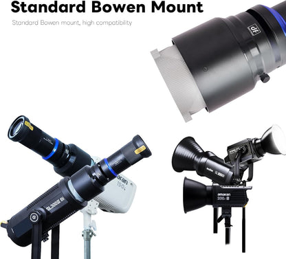 Optische Snoot Bowens – Spotlight – Lichtprojector – Projectorlamp – Gobo Projector – 33° Groothoek & 16° Telelens – 20 Gobo's en 5 Kleurfilters