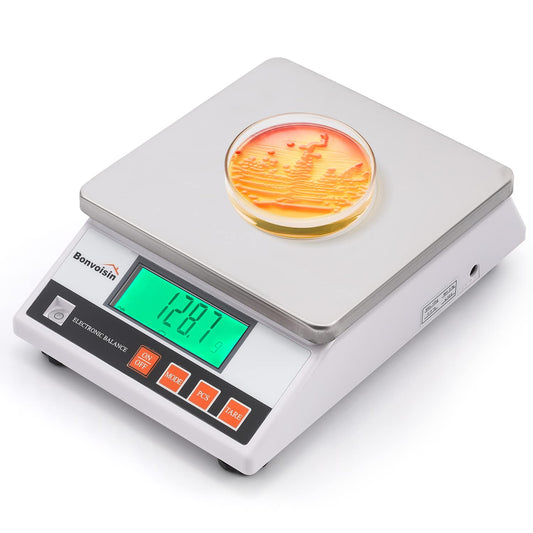 Bonvoisin Precisieweegschaal, 10 kg/0,1 g, industriële weegschaal, digitale analytische weegschaal, laboratoriumweegschaal voor sieraden en school, met CE-certificering, professionele elektronische