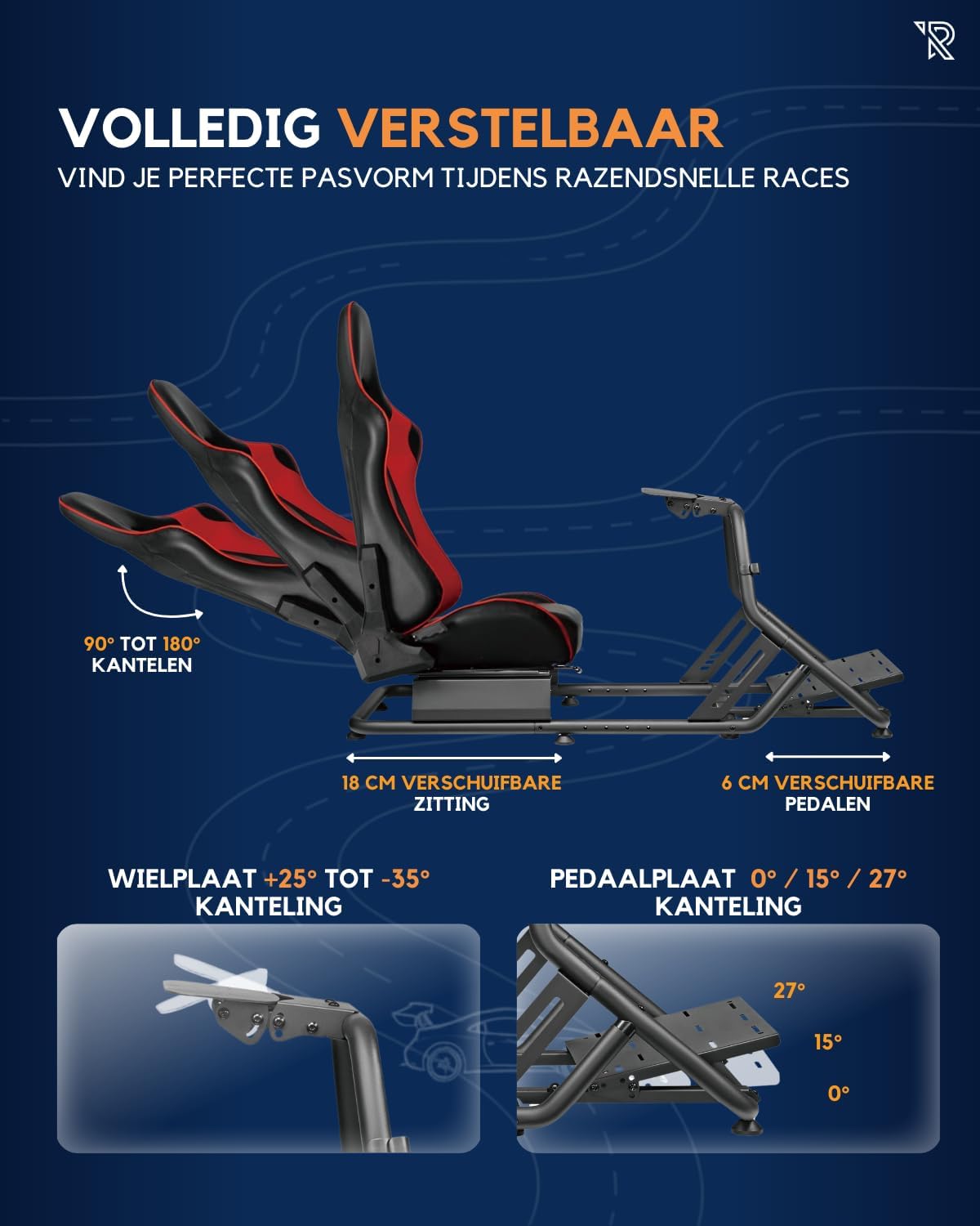 Racing Simulator Cockpit - Stoel Met Stalen Frame - Verstelbare Rugleuning Voor Beginners en Professionals - Metalen Frame - Simracing
