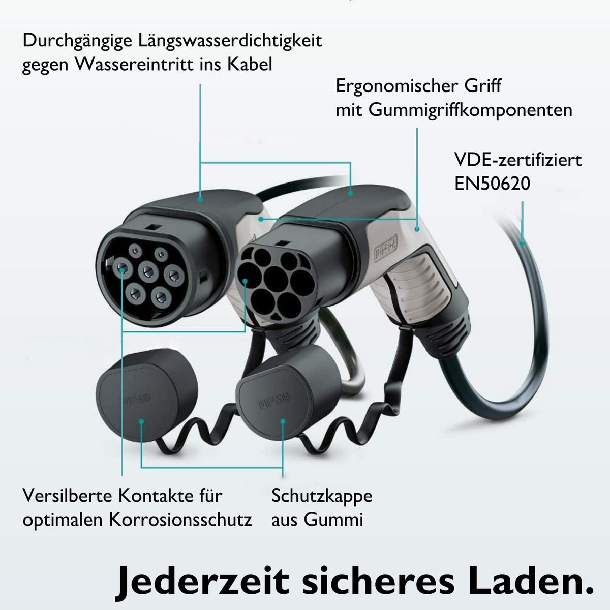 Phoenix Contact Super Duitse EV oplaadkabel type 2 - type 2 (Mennekes) | 32 A | 1-3 fase | lengte 4-5 - 7 M | 22 kW + compacte tas