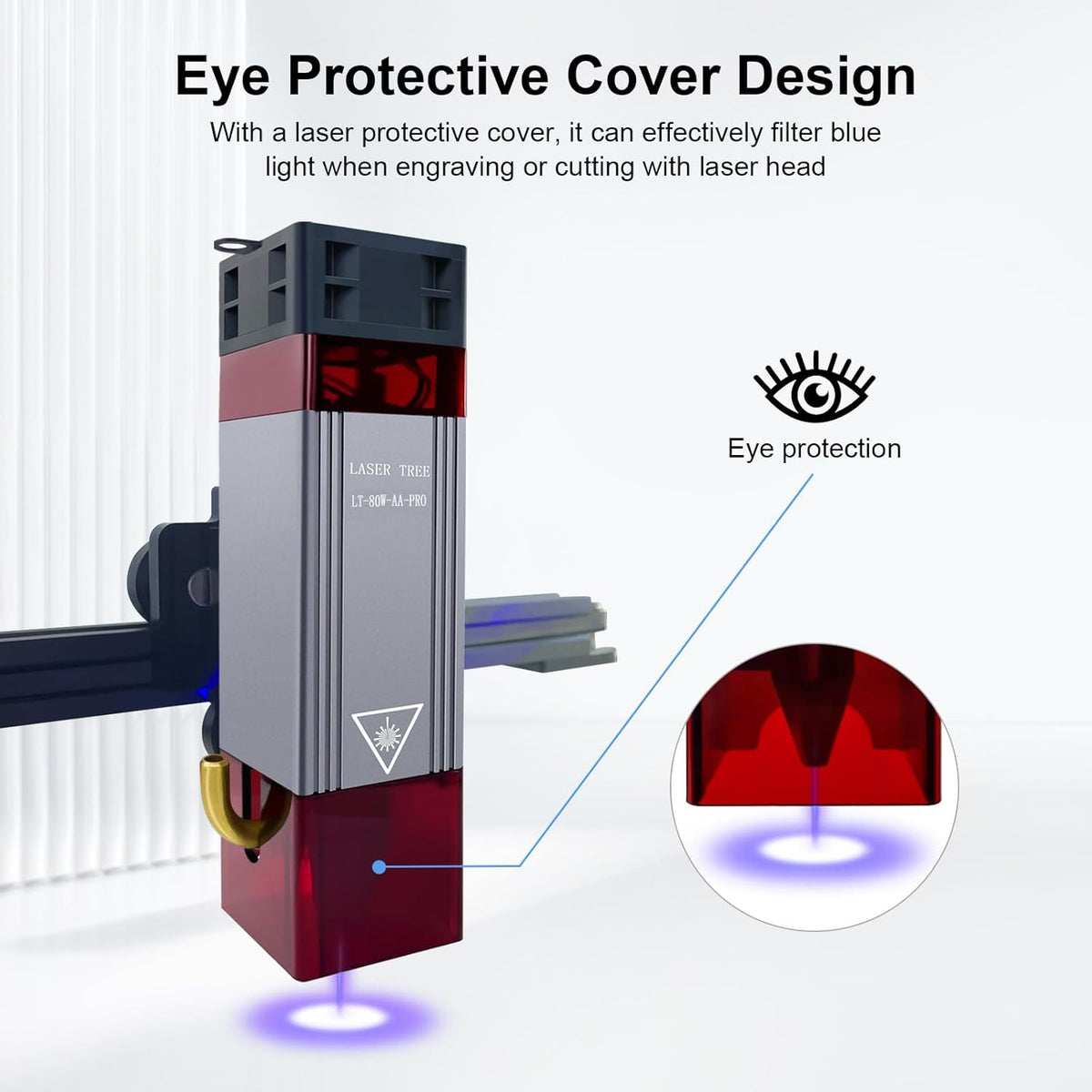 Verbeterde 10W lasermodule-kit met luchthulp en magnetische oogbescherming, LASER TREE 80W laserkop dubbele ultrafijne gecomprimeerde spot compatibel met lasergraveermachine, 12V