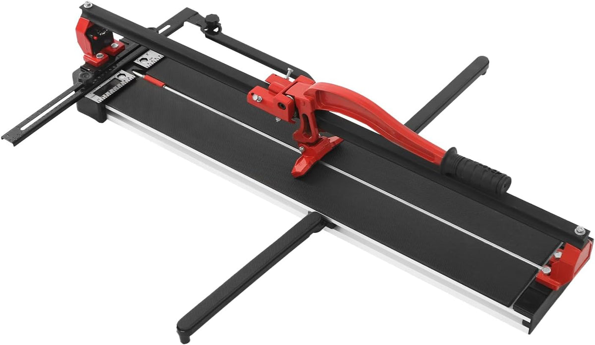 OUKANING Handmatige tegelsnijder met antislip voor nauwkeurige sneden tot 15 mm dikte, kogelgelagerde glijkop voor snel groeven en rechte sneden, voor keramiek, porselein (rood, 80 cm) - QUORE