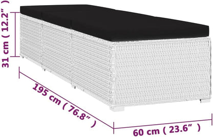 vidaXL 3-piece sunbed set with tea table poly rattan white