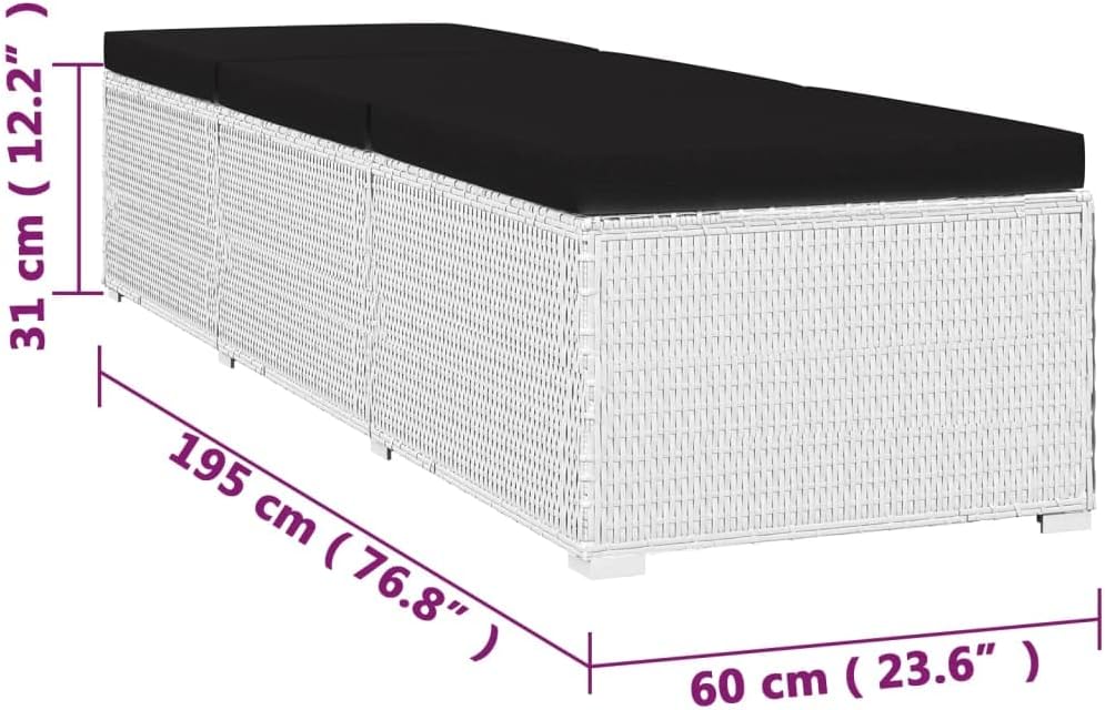 vidaXL 3-piece sunbed set with tea table poly rattan white