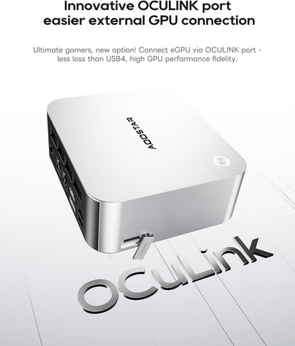 AOOSTAR MACO Mini PC Ryzen 7 PRO 8845HS(tot 5,1GHz), Barebone Mini-desktopcomputer, geen RAM geen M.2 SSD, micro-gaming-pc OCuLink/2xUSB4/2x2,5G LAN/4K quad-display/ontgrendelen van vingerafdruk