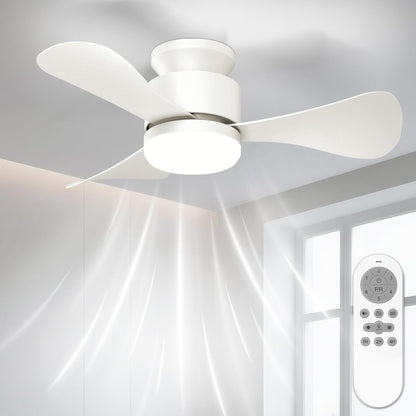 Airwit 71 cm kleine plafondventilator met stil licht, afstandsbediening, omkeerbare gelijkstroommotor, led-lamp voor slaapkamer, woonkamer, keuken