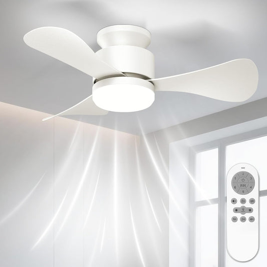 Airwit 71 cm kleine plafondventilator met stil licht, afstandsbediening, omkeerbare gelijkstroommotor, led-lamp voor slaapkamer, woonkamer, keuken