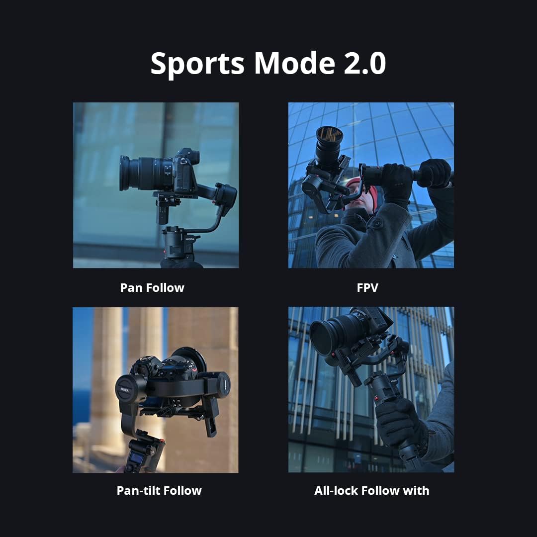Moza Aircross 3 elektronische opvouwbare 3-assige gimbalstabilisator voor spiegelloze camera's (maximaal laadvermogen (3,2 kg/7 lbs) - zwart