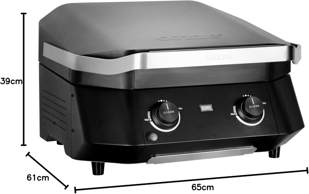 Geavanceerde elektrische grill met twee zones, 2100 W, indirect koken, digitale thermometer, roestvrij staal, zwart