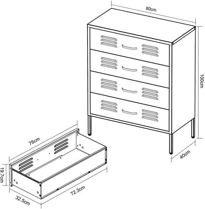 Chest of drawers - Locker cabinet - Wardrobe - Chest of drawers - Storage cabinet - Industrial cabinet with drawers - Metal Cabinet for Bedroom - 80x40x100cm (LxWxH) - Powder coated steel - QUORE