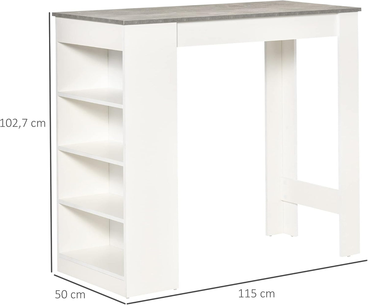 HOMCOM bar table kitchen table with 4-tier storage shelf with table top for restaurant kitchen living room chipboard white + grey 115 x 50 x 102.5 cm - QUORE