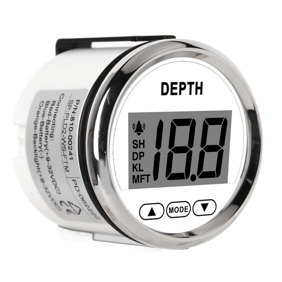 9‑32V Bootdieptemeter, Waterdichte Dash-dieptezoeker-transducer met Witte Achtergrondverlichting voor Jachtboten Boot/jacht onderdelen en accessoires