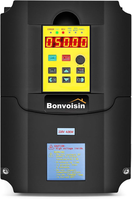 Bonvoisin Frequentieomvormer 4 kW 220 V, VFD-frequentieomvormer, eenfasige of driefasige ingang, CNC-toerentalregelaar voor motor met verlengkabel van 1 m