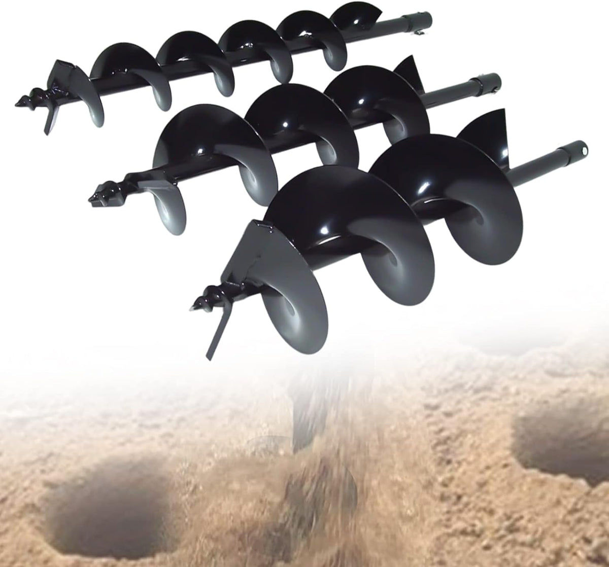 3 Auger Drill Attachments, 100/150/200 mm, Ideal for Excavation, Earth Drill, Hand Garden Drill, Earth Drill for Drill, Plant Drill, Digging Tool - QUORE