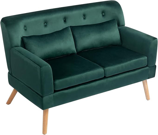 HollyHOME 2 Seater Sofa Small Sofa with Wooden Legs 46 Inch Velvet 2 Seater Sofa Relax Sofa for Bedroom, Living Room, Office, Dormitory, Green - QUORE
