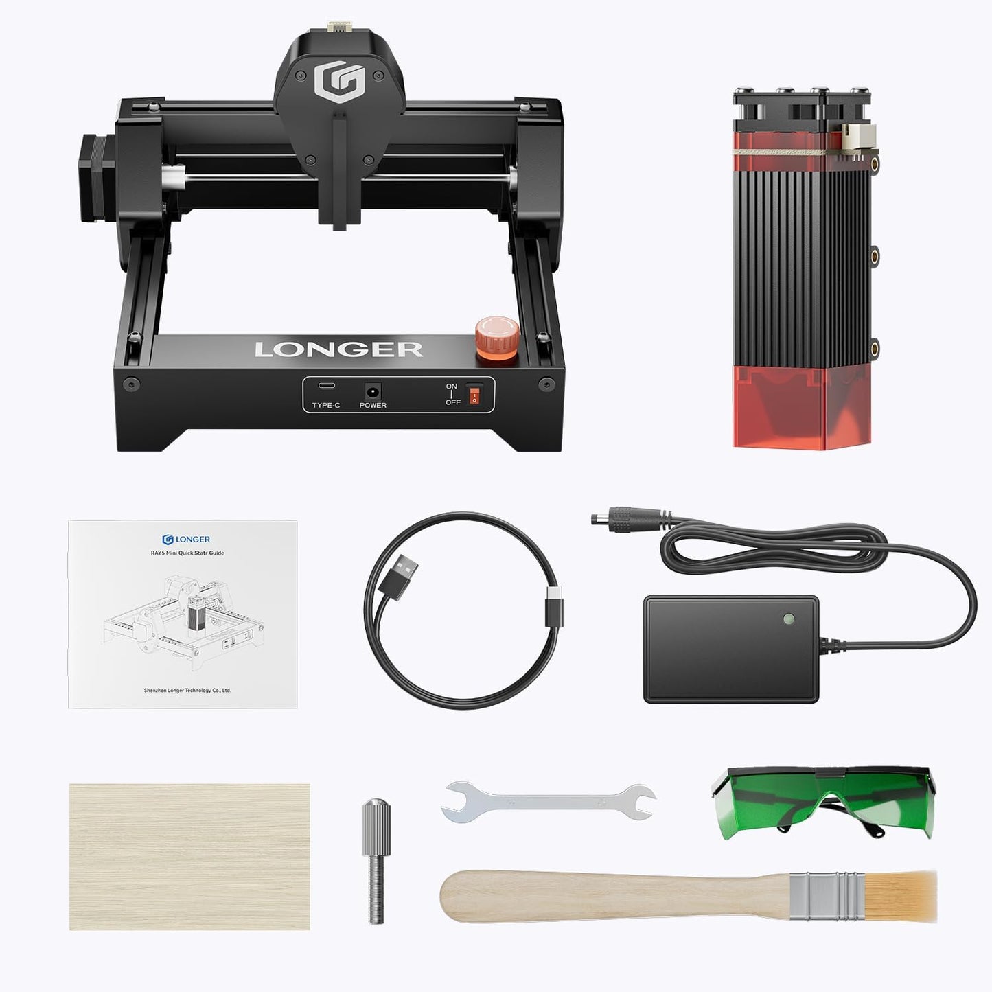Longer Ray5 mini lasergraveermachine, high-speed snijmachine 12.000 mm/min, voor 130 x 140 mm graveeroppervlak, wifi, beveiliging met noodstop (2,5 W), lasergraveermachine