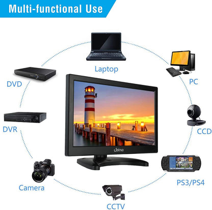 13,3 inch CCTV-monitor, IPS-scherm, videobeveiliging, Full HD, 1920 x 1080, bewakingsmonitor, bewakingscamera, AV/HDMI/BNC/VGA/USB/pc, multifunctionele ingang omschakeling