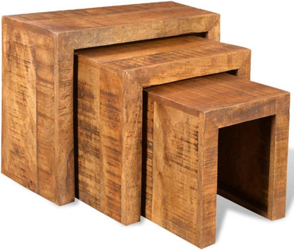 Mango wood matching tables in antique look (set of 3) side table
