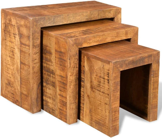Mango wood matching tables in antique look (set of 3) side table