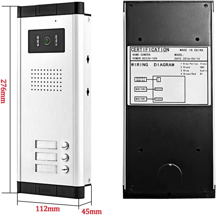7 inch video-deurintercomsysteem, kleur bekabeld, infrarood deursysteem, nachtzichtcamera + binnenmonitor voor 2/3 woningen (3 monitoren)