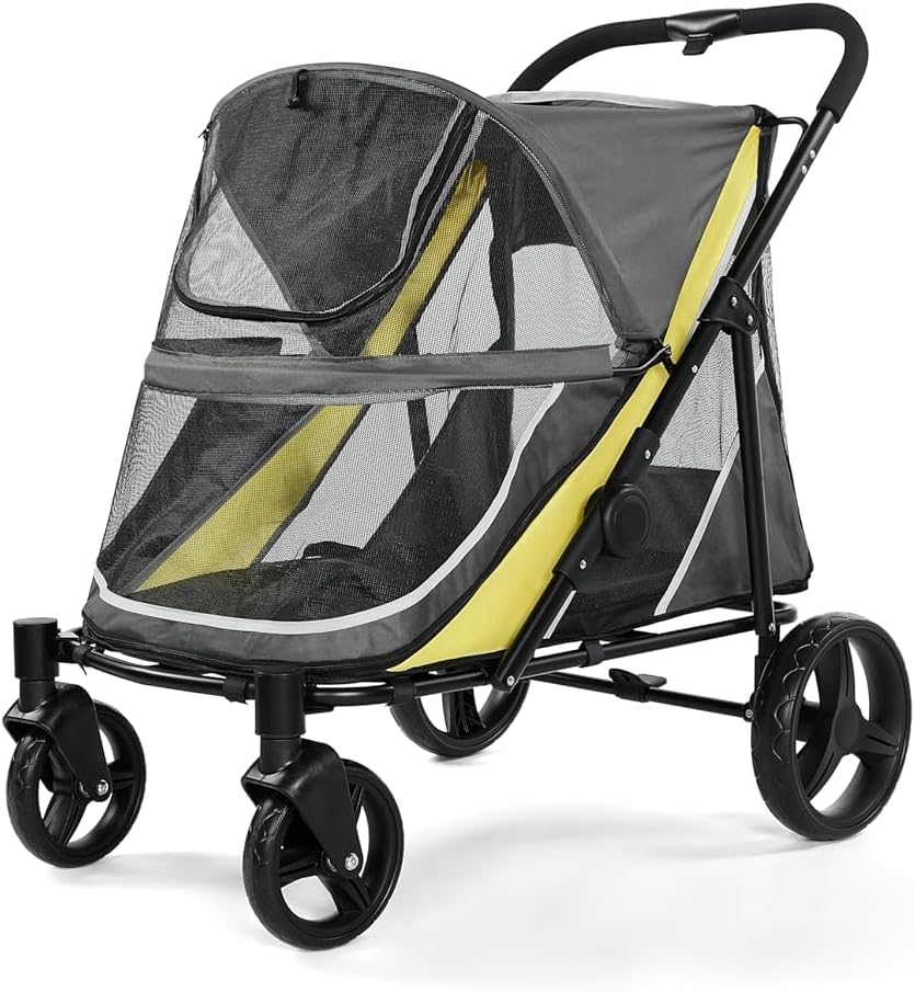GarveeLife 2-in-1 hondenwagen, hondenbuggy inklapbaar voor grote en middelgrote honden en katten, huisdieren, buggy opvouwbaar met netramen, bekerhouder, verstelbare handgreep en 360° wielen, tot 50