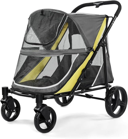 GarveeLife 2-in-1 hondenwagen, hondenbuggy inklapbaar voor grote en middelgrote honden en katten, huisdieren, buggy opvouwbaar met netramen, bekerhouder, verstelbare handgreep en 360° wielen, tot 50