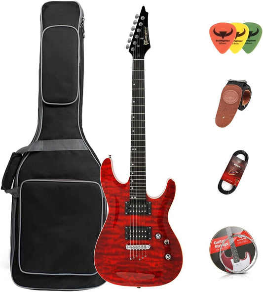 Elektrische gitaar voor beginners beginners volwassen oefening elektrische gitaar geavanceerd prestatie set professionele kwaliteit-D170 (Rood)