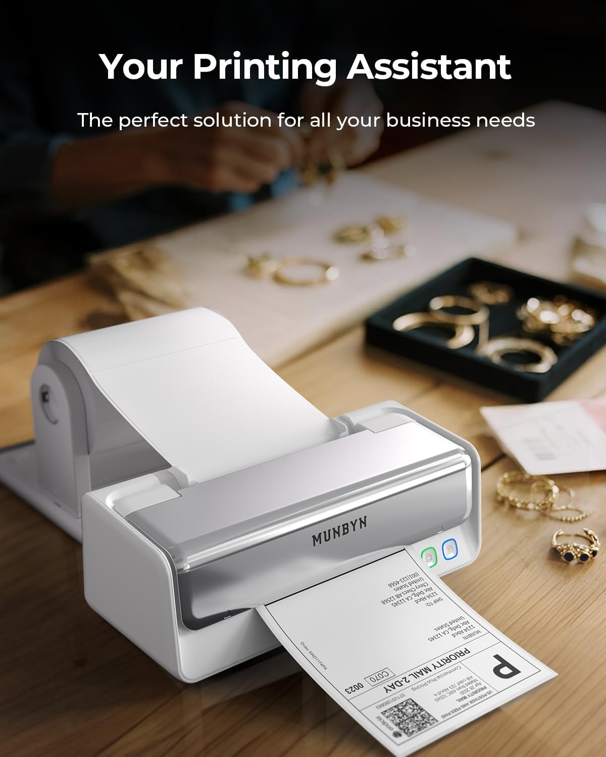 MUNBYN Bluetooth Thermische Labelprinter met Vervangbare Printkop en Etikethouder, Draadloze 4x6 Verzendlabelprinter voor Kleine Bedrijven, Compatibel met Mac, Windows, iPhone, Android, Chrome