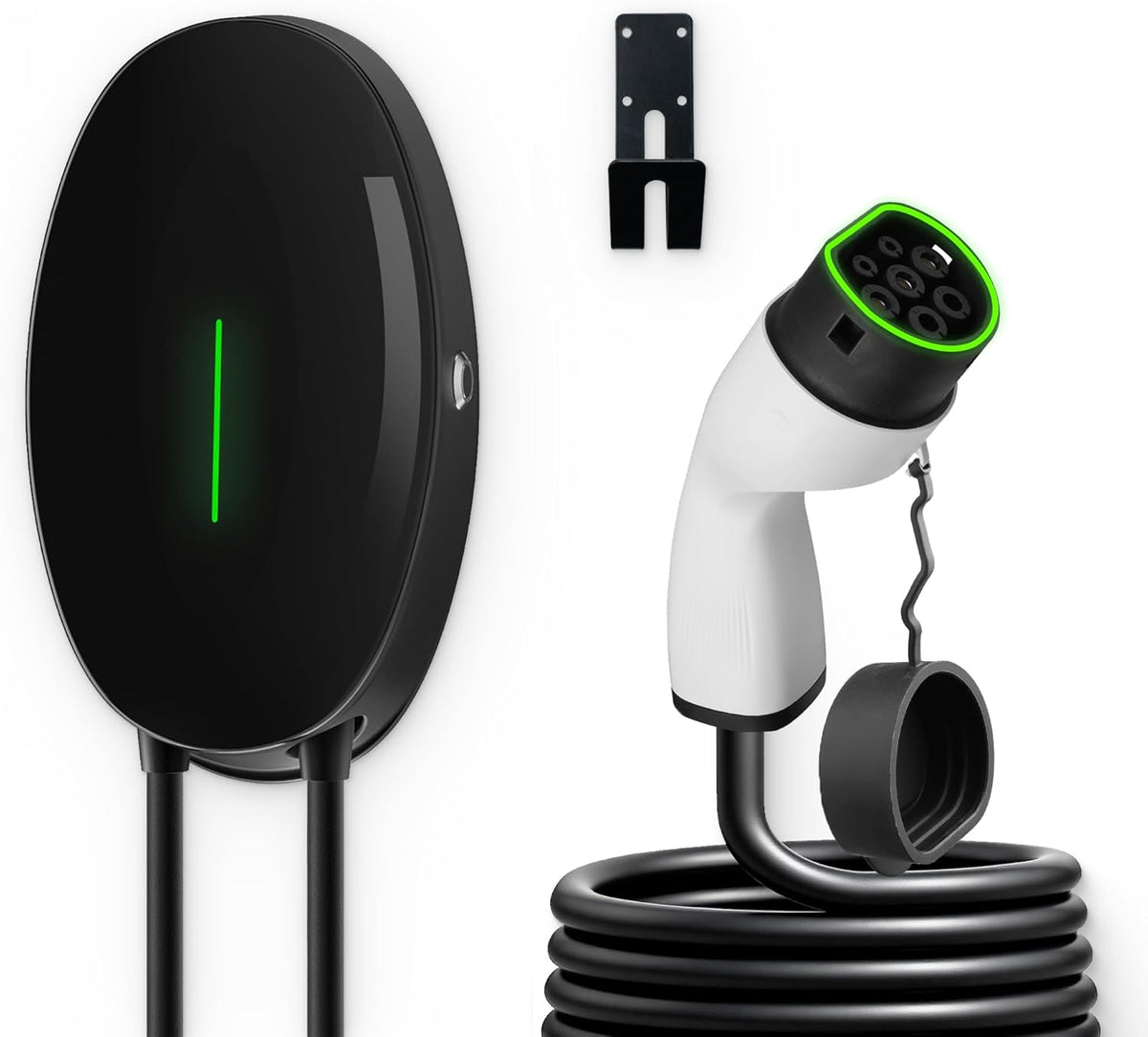 EV Oplader wandhouder met 11 KW type 2, 16A 3-fasen thuislaadstation Wallbox, 6 m oplaadkabel en type 2 stekker met lichtstrip voor EV PHEV, zwart