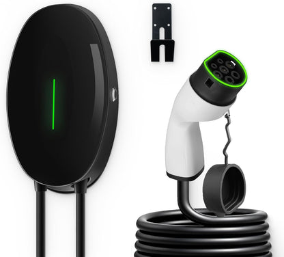EV Oplader wandhouder met 11 KW type 2, 16A 3-fasen thuislaadstation Wallbox, 6 m oplaadkabel en type 2 stekker met lichtstrip voor EV PHEV, zwart