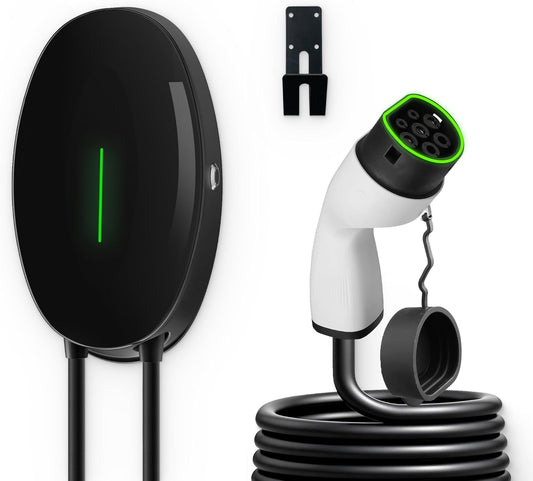 EV Oplader wandhouder met 11 KW type 2, 16A 3-fasen thuislaadstation Wallbox, 6 m oplaadkabel en type 2 stekker met lichtstrip voor EV PHEV, zwart