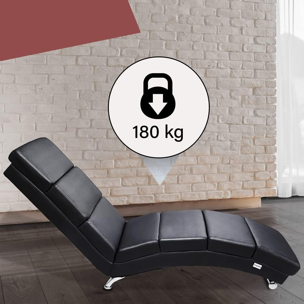 Casaria Relax Chair XXL London 186 x 89 x 55 cm Ergonomic Faux Leather Padded 180 kg Load Capacity Living Room Office Indoor Chaise Lounge Relax Chair Black - QUORE